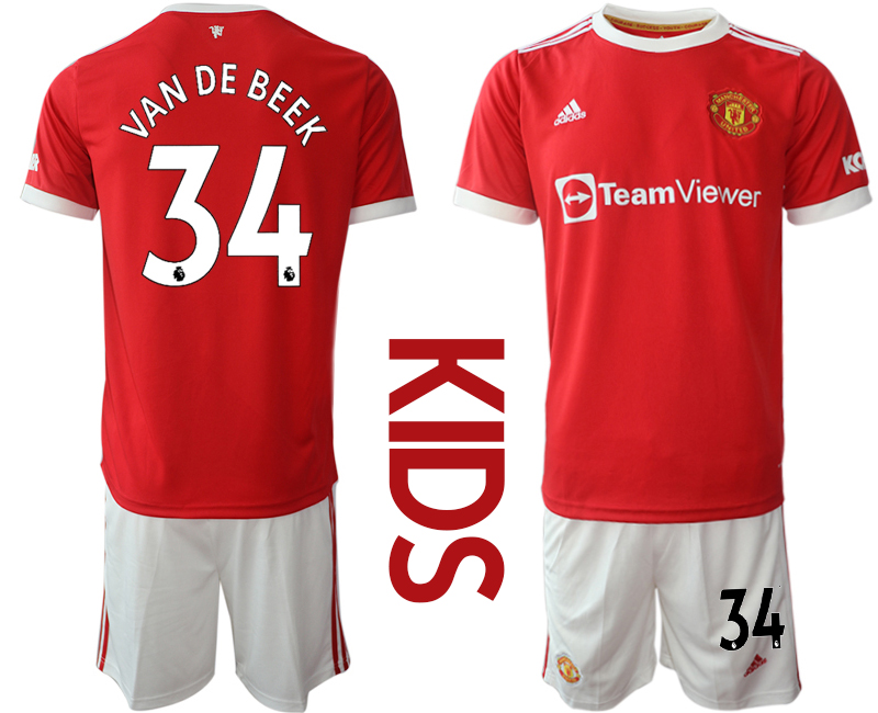 Youth 2021-2022 Club Manchester United home red #34 Soccer Jersey